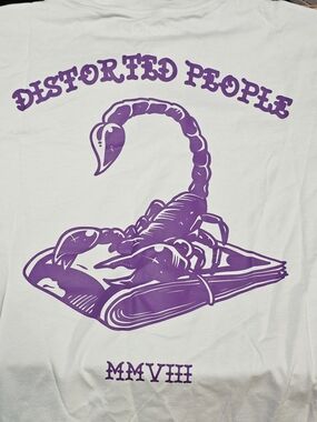 Distorted People White T-Shirt with Purple Scorpion Graphic